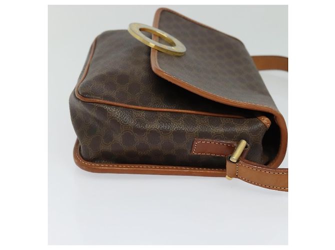 Céline Celine Vintage Macadam Circle Logo Canvas and Leather Marrone - vista 4