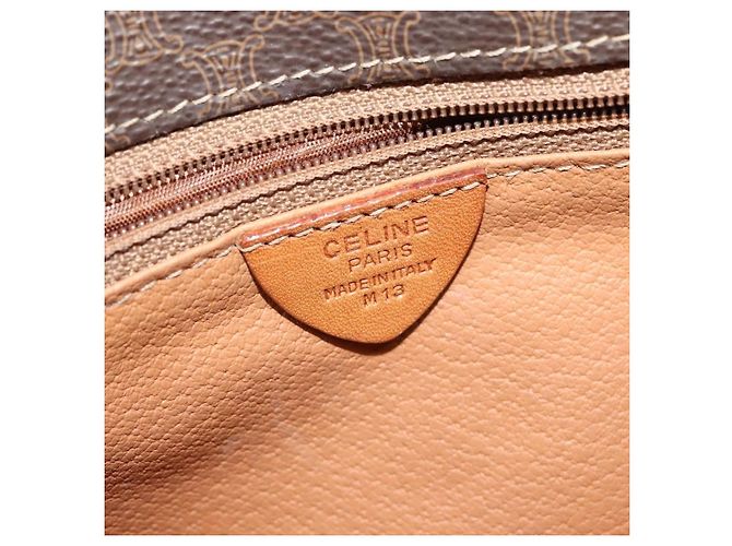 Céline Celine Vintage Macadam Circle Logo Canvas and Leather Marrone - vista 6