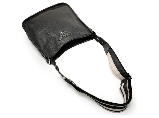 Borsa a spalla in pelle nera Prada Nero - vista 8