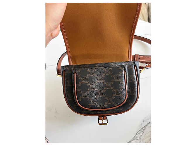 Borsa Céline Folco in tela Triomphe Marrone - vista 10