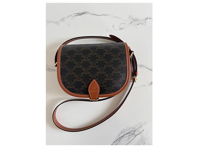 Borsa Céline Folco in tela Triomphe Marrone - vista 2