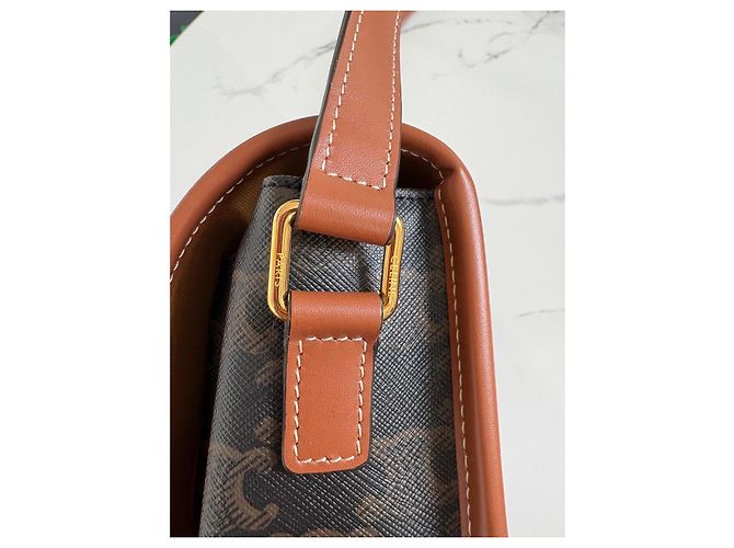 Borsa Céline Folco in tela Triomphe Marrone - vista 4