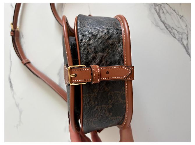 Borsa Céline Folco in tela Triomphe Marrone - vista 5