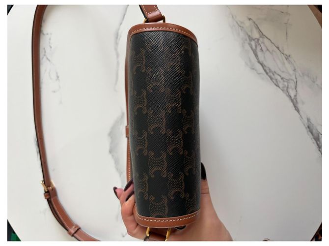 Borsa Céline Folco in tela Triomphe Marrone - vista 6