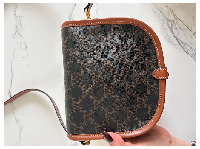 Borsa Céline Folco in tela Triomphe Marrone - vista 7