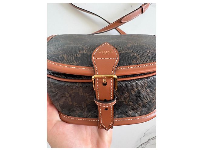 Borsa Céline Folco in tela Triomphe Marrone - vista 8