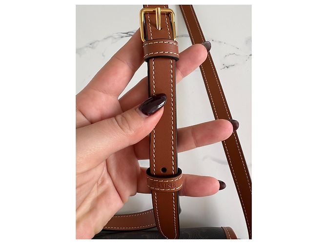 Borsa Céline Folco in tela Triomphe Marrone - vista 9