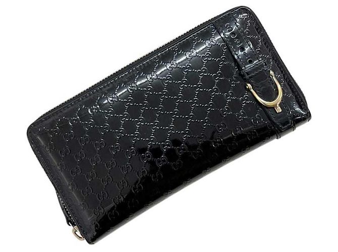 Carteira longa redonda Gucci em couro patente preto - vista 2