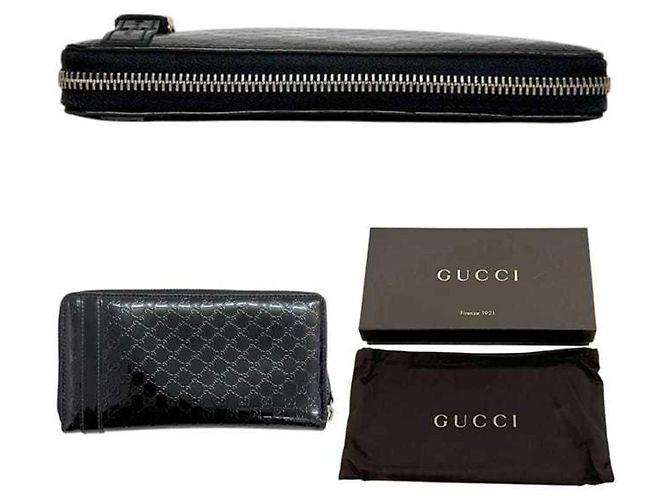Carteira longa redonda Gucci em couro patente preto - vista 3