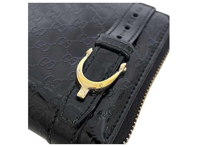 Carteira longa redonda Gucci em couro patente preto - vista 8