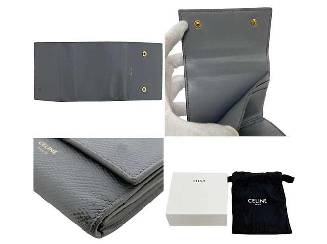 Céline Celine graue Leder Dreifachbörse Braun - Ansicht 10