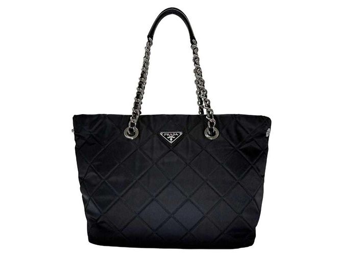 Borsa Tote Prada Chain in Nylon Nero - vista 2