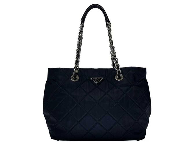Borsa Tote Prada Chain in Nylon Nero - vista 3