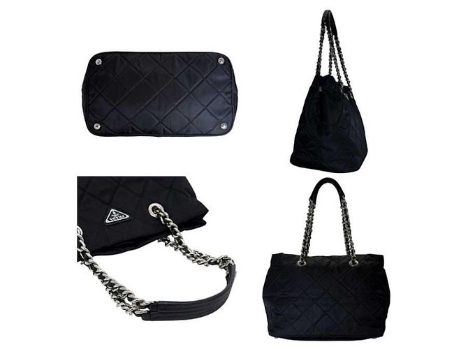 Borsa Tote Prada Chain in Nylon Nero - vista 4