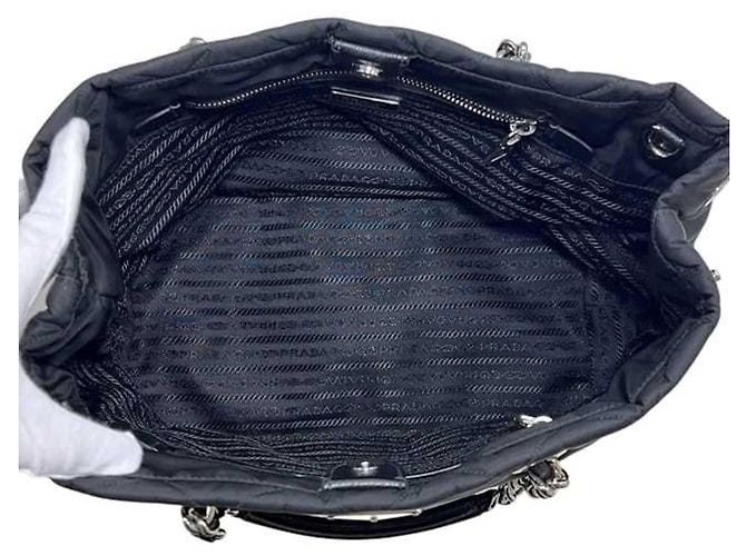 Borsa Tote Prada Chain in Nylon Nero - vista 5