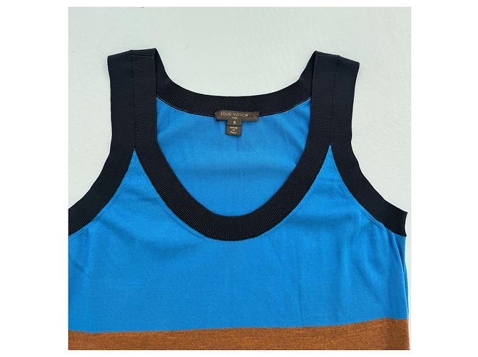 Top sin mangas Louis Vuitton de algodón azul y marrón Castaño Negro - vista 8