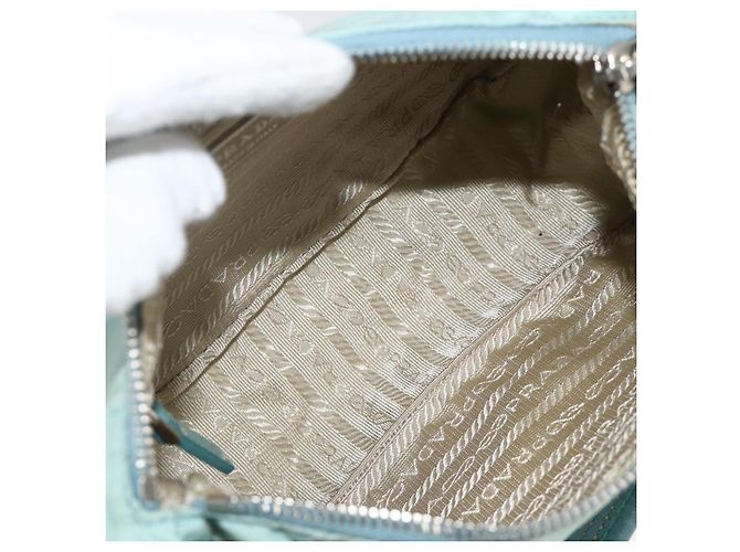 PRADA Borsa a Spalla Nylon Pelle Azzurro Chiaro Argento Auth BAZ537 Blu chiaro - vista 11