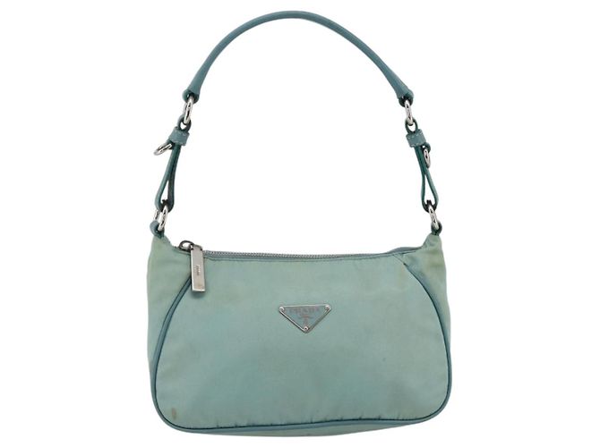 PRADA Borsa a Spalla Nylon Pelle Azzurro Chiaro Argento Auth BAZ537 Blu chiaro - vista 13