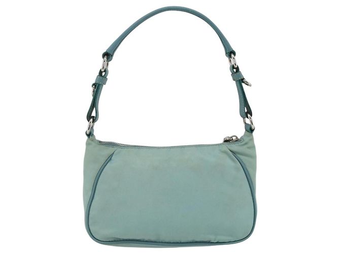 PRADA Borsa a Spalla Nylon Pelle Azzurro Chiaro Argento Auth BAZ537 Blu chiaro - vista 2
