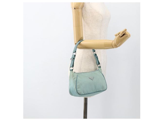 PRADA Borsa a Spalla Nylon Pelle Azzurro Chiaro Argento Auth BAZ537 Blu chiaro - vista 23