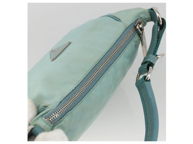 PRADA Borsa a Spalla Nylon Pelle Azzurro Chiaro Argento Auth BAZ537 Blu chiaro - vista 6