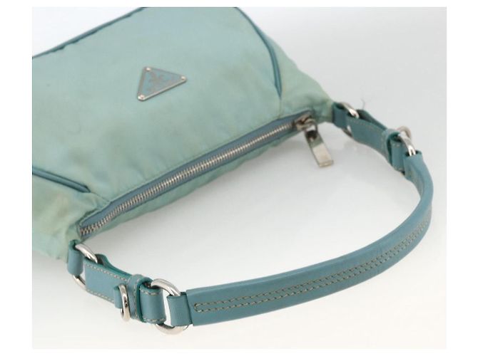 PRADA Borsa a Spalla Nylon Pelle Azzurro Chiaro Argento Auth BAZ537 Blu chiaro - vista 7
