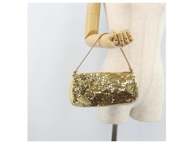 Borsa a Spalla Miu Miu in Paillettes Dorate Auth LNZ632 - vista 22