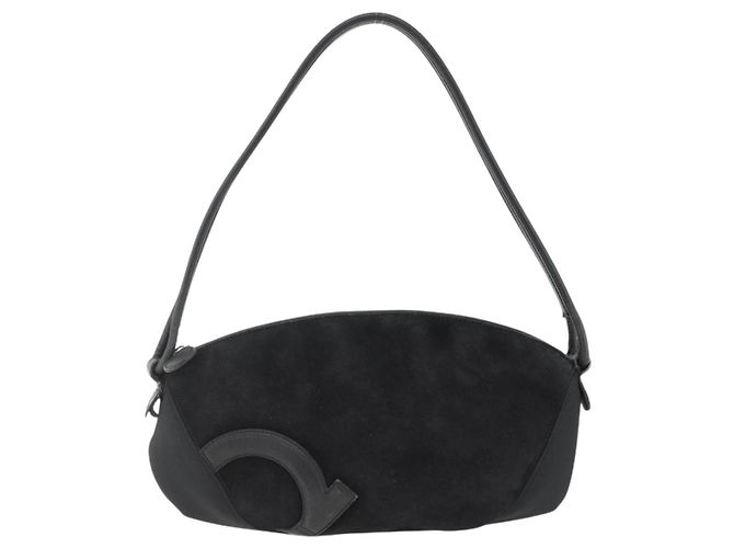 Borsa a Spalla Gancini in Camoscio Nero e Argento di Salvatore Ferragamo Auth gh1993 - vista 13