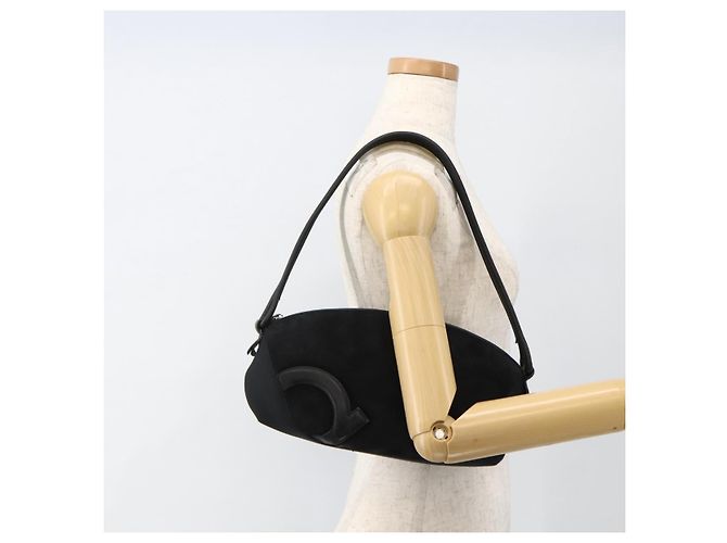 Borsa a Spalla Gancini in Camoscio Nero e Argento di Salvatore Ferragamo Auth gh1993 - vista 21