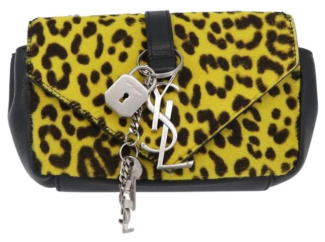 Borsa a catena Cassandra SAINT LAURENT in pelle Harako Gialla Argento Auth YKZ569A Giallo - vista 14