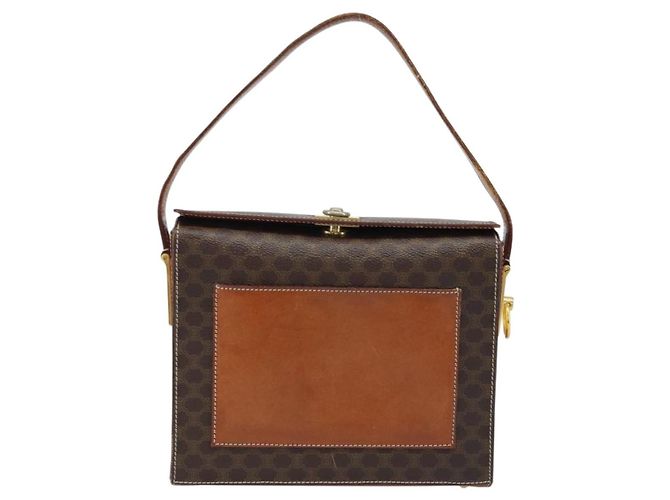 Céline Borsa a Spalla in Tela Macadam CELINE in Pelle PVC Marrone Oro Auth BSZ507 D'oro - vista 13