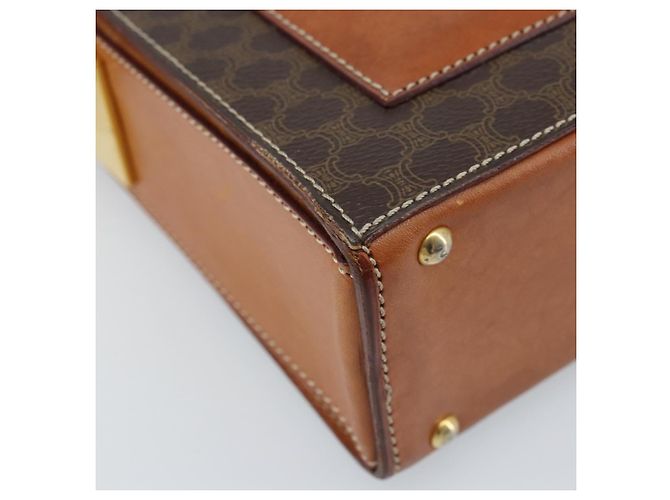 Céline Borsa a Spalla in Tela Macadam CELINE in Pelle PVC Marrone Oro Auth BSZ507 D'oro - vista 14