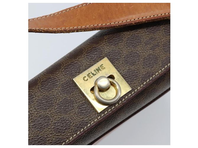 Céline Borsa a Spalla in Tela Macadam CELINE in Pelle PVC Marrone Oro Auth BSZ507 D'oro - vista 18