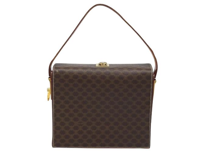 Céline Borsa a Spalla in Tela Macadam CELINE in Pelle PVC Marrone Oro Auth BSZ507 D'oro - vista 2