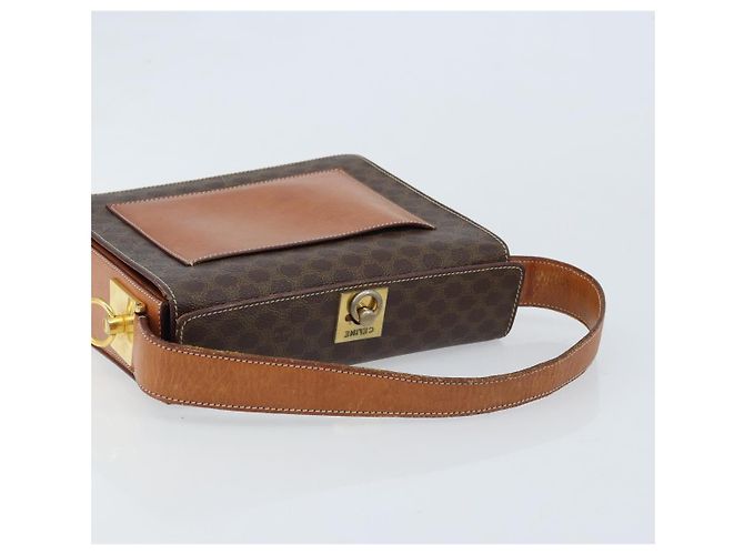 Céline Borsa a Spalla in Tela Macadam CELINE in Pelle PVC Marrone Oro Auth BSZ507 D'oro - vista 7