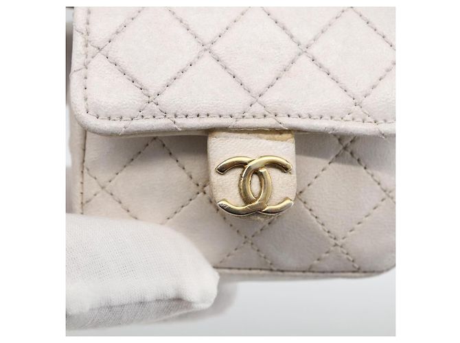 CHANEL Minimini Matelassé 7 Pouch Pelle Bianco Oro CC Auth LNZ849 D'oro - vista 10