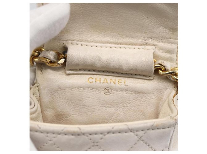CHANEL Minimini Matelassé 7 Pouch Pelle Bianco Oro CC Auth LNZ849 D'oro - vista 11