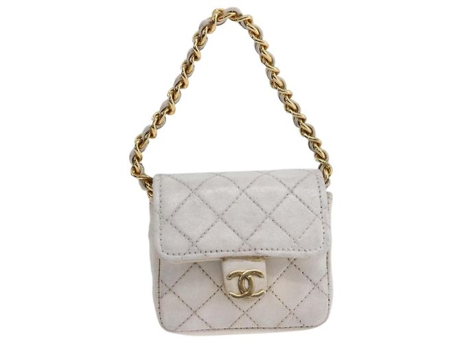 CHANEL Minimini Matelassé 7 Pouch Pelle Bianco Oro CC Auth LNZ849 D'oro - vista 13