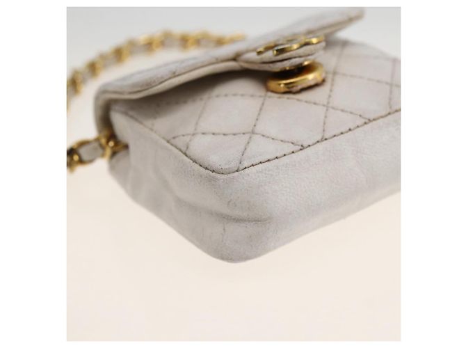 CHANEL Minimini Matelassé 7 Pouch Pelle Bianco Oro CC Auth LNZ849 D'oro - vista 14