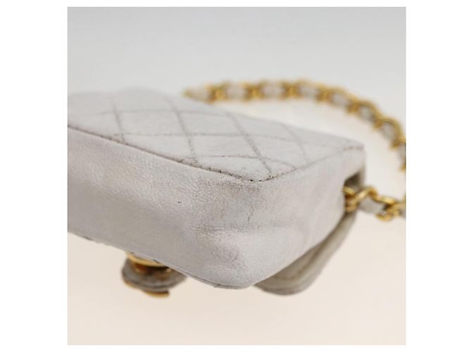 CHANEL Minimini Matelassé 7 Pouch Pelle Bianco Oro CC Auth LNZ849 D'oro - vista 15
