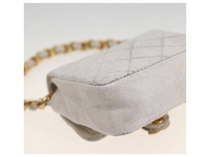 CHANEL Minimini Matelassé 7 Pouch Pelle Bianco Oro CC Auth LNZ849 D'oro - vista 16