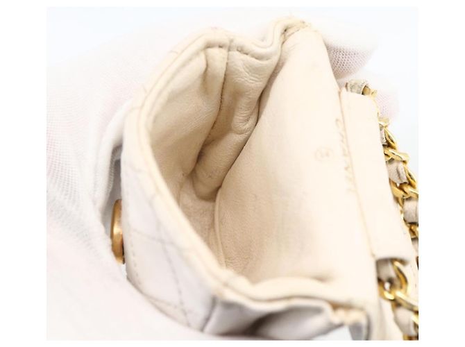 CHANEL Minimini Matelassé 7 Pouch Pelle Bianco Oro CC Auth LNZ849 D'oro - vista 18