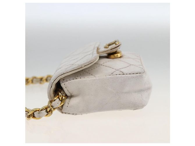 CHANEL Minimini Matelassé 7 Pouch Pelle Bianco Oro CC Auth LNZ849 D'oro - vista 3