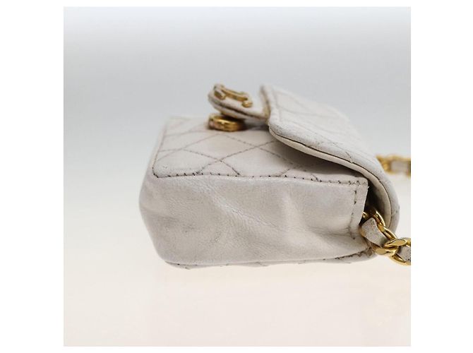 CHANEL Minimini Matelassé 7 Pouch Pelle Bianco Oro CC Auth LNZ849 D'oro - vista 4