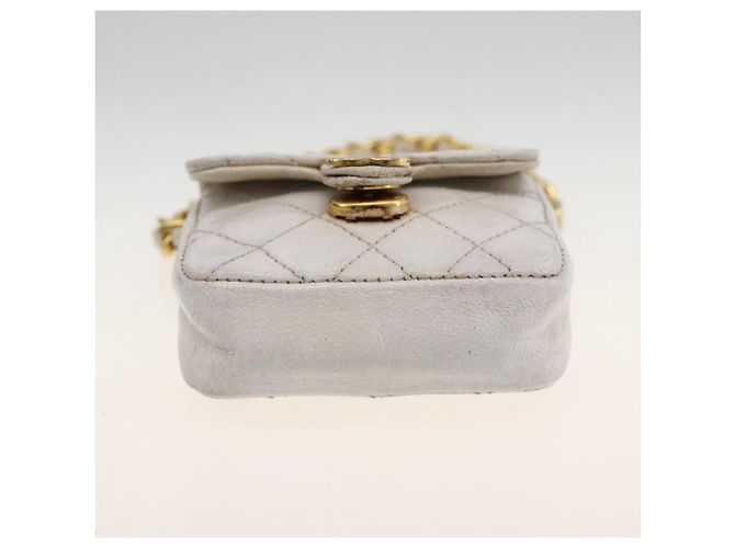 CHANEL Minimini Matelassé 7 Pouch Pelle Bianco Oro CC Auth LNZ849 D'oro - vista 5