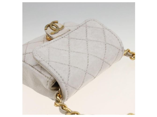 CHANEL Minimini Matelassé 7 Pouch Pelle Bianco Oro CC Auth LNZ849 D'oro - vista 6