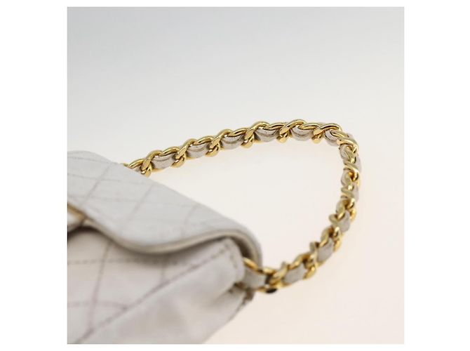 CHANEL Minimini Matelassé 7 Pouch Pelle Bianco Oro CC Auth LNZ849 D'oro - vista 8