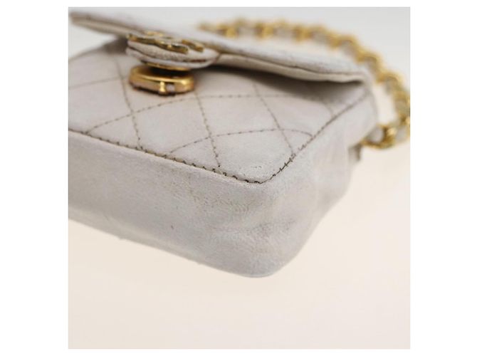 CHANEL Minimini Matelassé 7 Pouch Pelle Bianco Oro CC Auth LNZ849 D'oro - vista 9