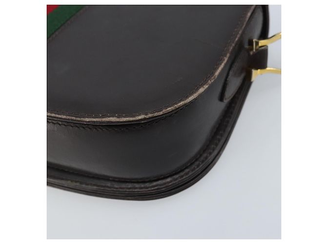 Borsa a spalla in pelle Sherry Line Horsebit Web GUCCI marrone scuro oro Auth ep13957 D'oro - vista 16