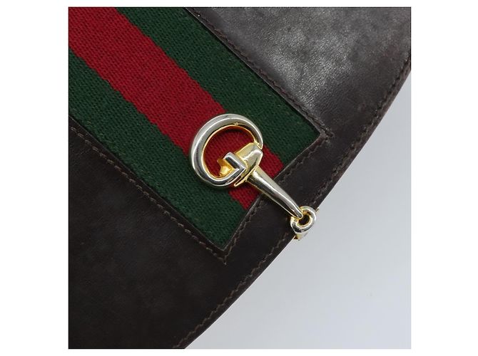 Borsa a spalla in pelle Sherry Line Horsebit Web GUCCI marrone scuro oro Auth ep13957 D'oro - vista 17